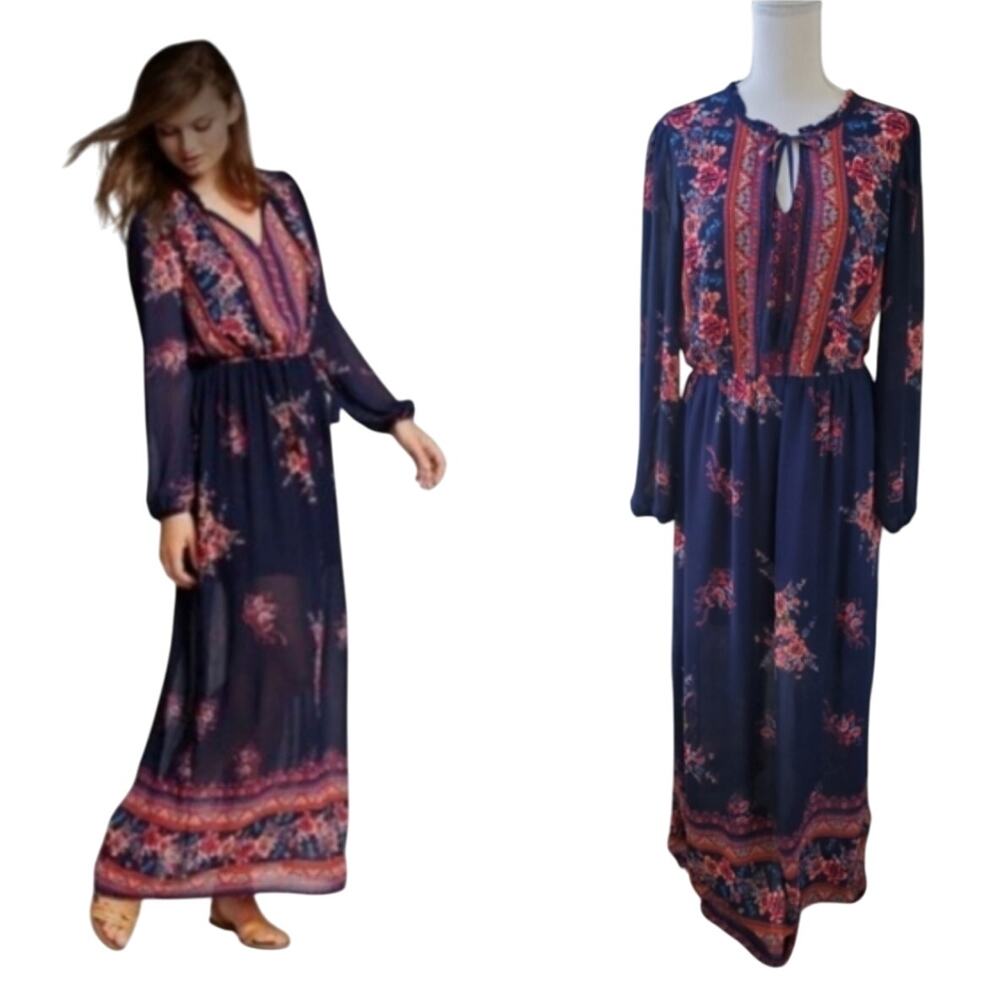 Xhilaration Navy Floral Maxi Dress Size Small